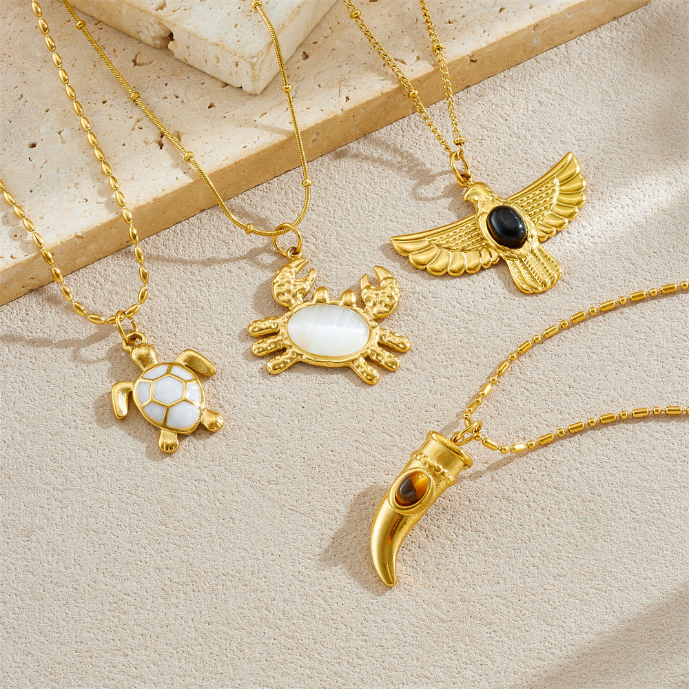 Vintage Gold Plated Stainless Steel Star Butterfly Animal Hollow Pendant Necklace for Women