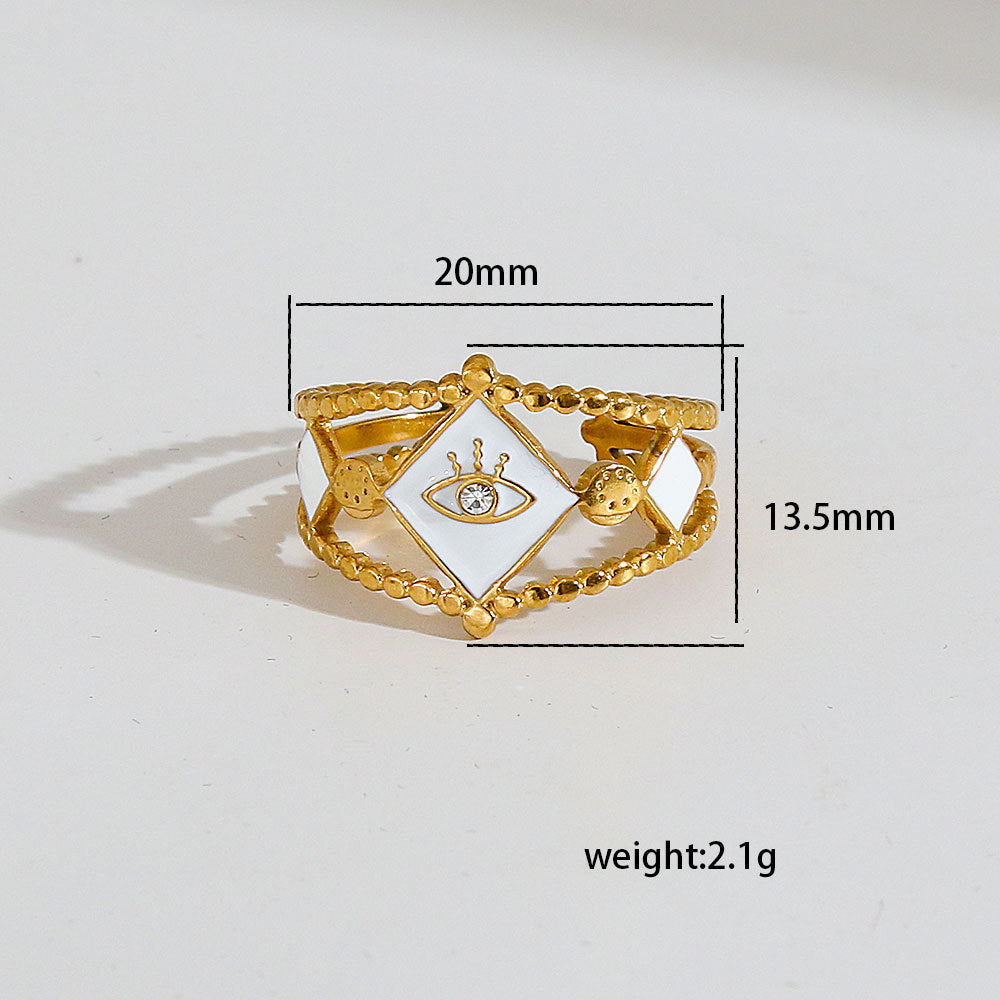 Anello aperto da donna in acciaio inossidabile con placcatura in oro, design geometrico a forma di cuore e ottagramma, stile moda pendolare