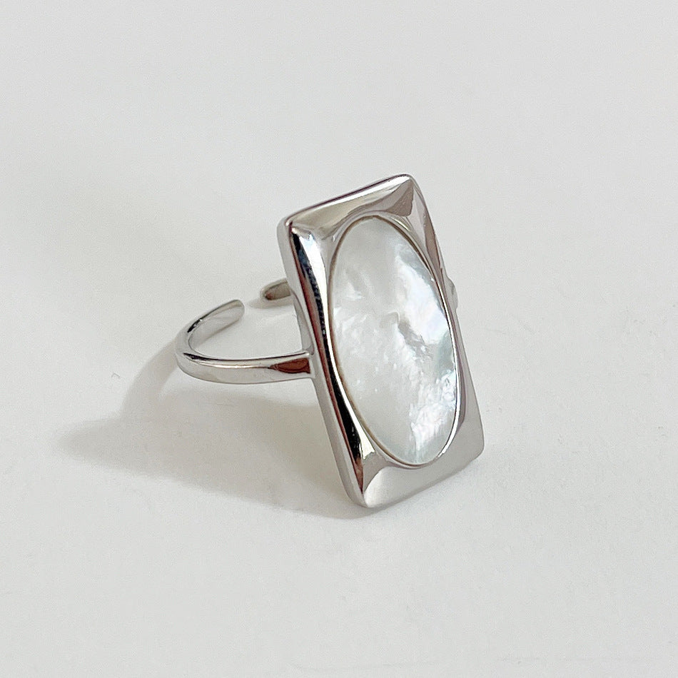 Sweet Minimalist Oval Shell Inlay 925 Sterling Silver Ring for Women