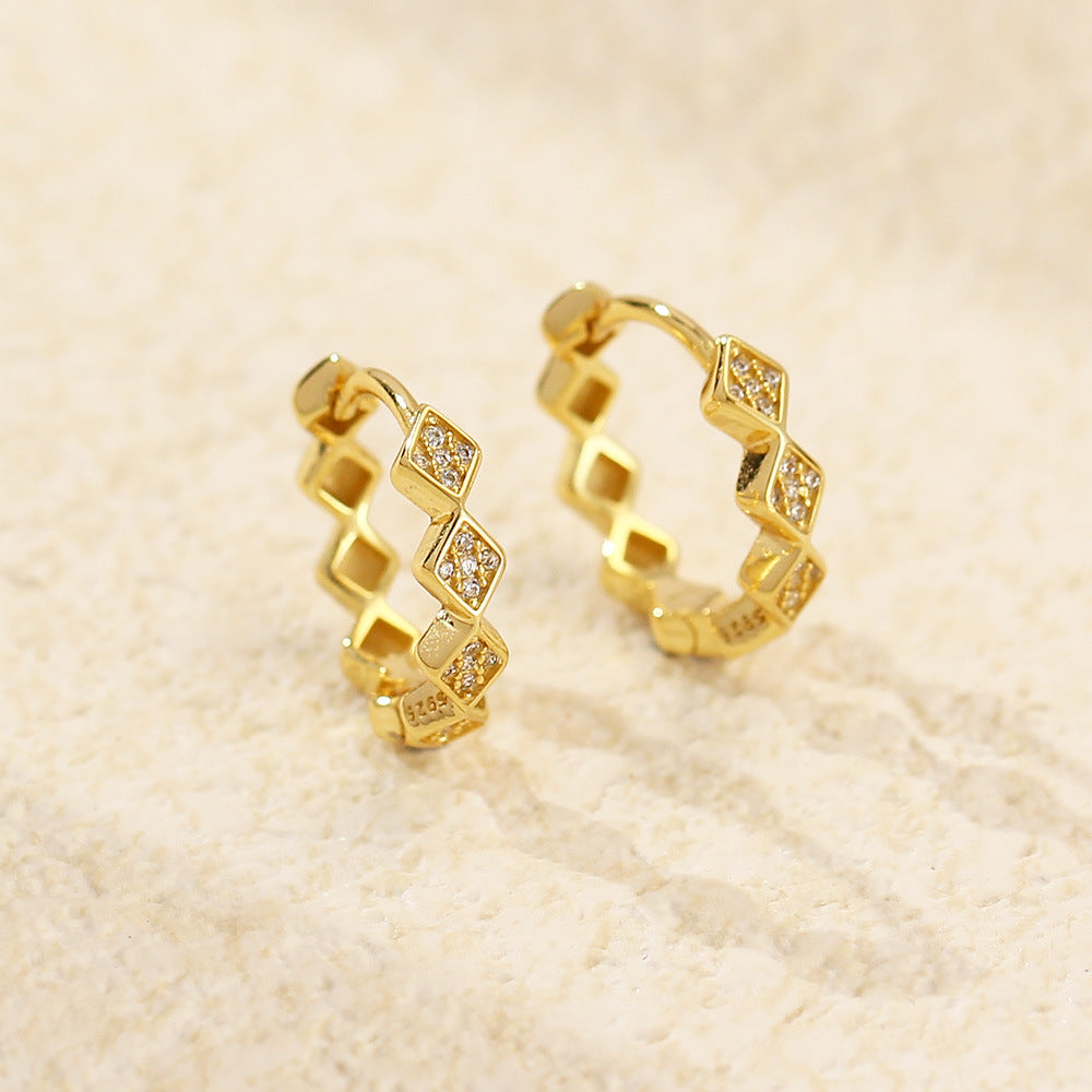 Luxury Elegant Geometric Square 925 Sterling Silver Plated Cubic Zirconia Hoop Earrings for Women