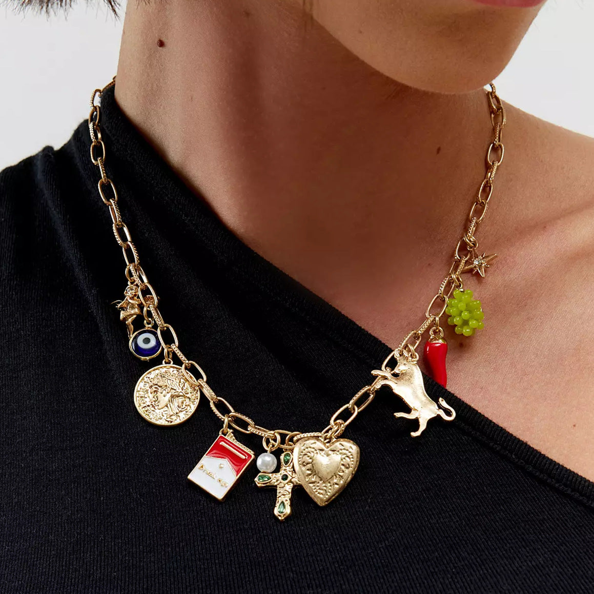 Vintage Gold Plated Brass Heart Cross Charm Bar
