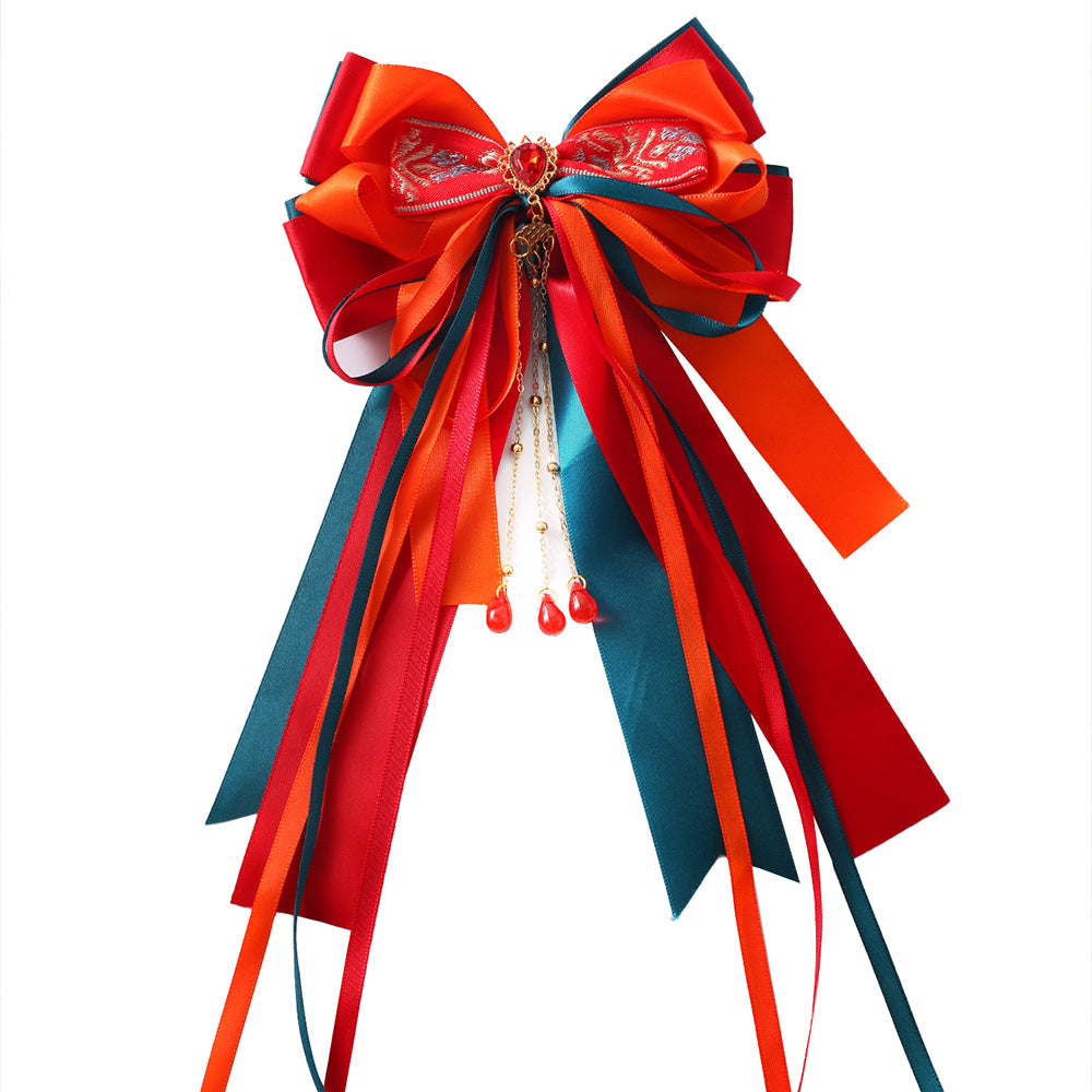 Set di fermagli per capelli tradizionali cinesi vintage per bambini con fiocco, in tessuto, fatti a mano, accessori per capelli in stile Dongfang