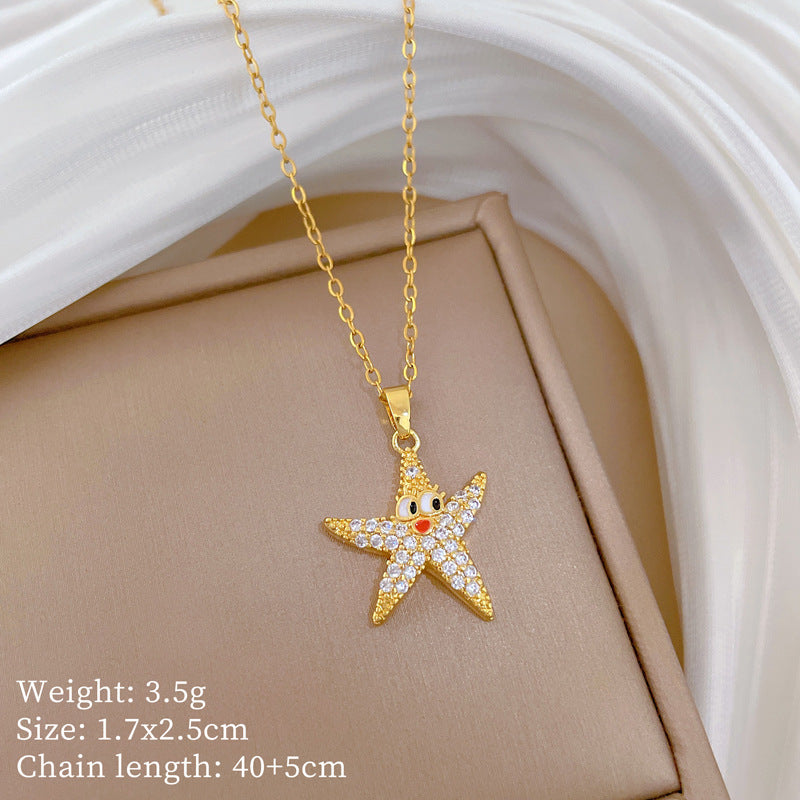 Sweet Cartoon Animal Micro-Inlaid Cubic Zirconia Brass Pendant Titanium Steel Necklace for Unisex