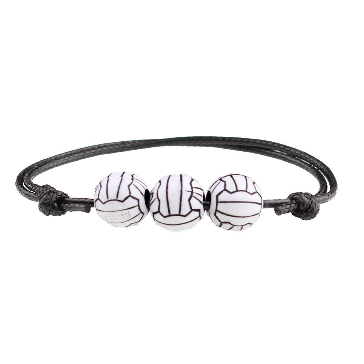 Sporty Geometric Acrylic Ball Beaded Bracelet Unisex Handmade Waxed Cord