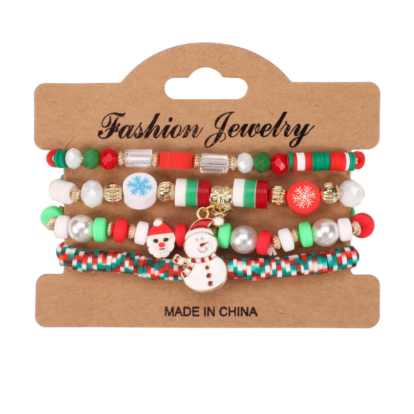 Unisex Natural Stone Beaded Bracelet with Snowman Christmas Tree Santa Reindeer Charms Floral Pattern Holiday Gift