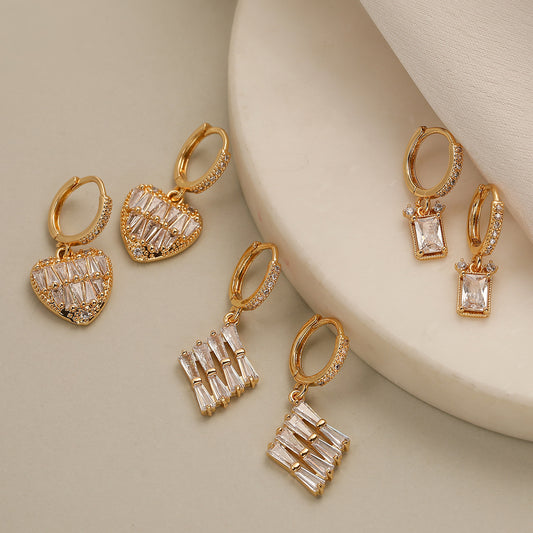 Orecchini da donna minimalisti in rame a forma di cuore con placcatura in oro 18K e intarsio di zirconi