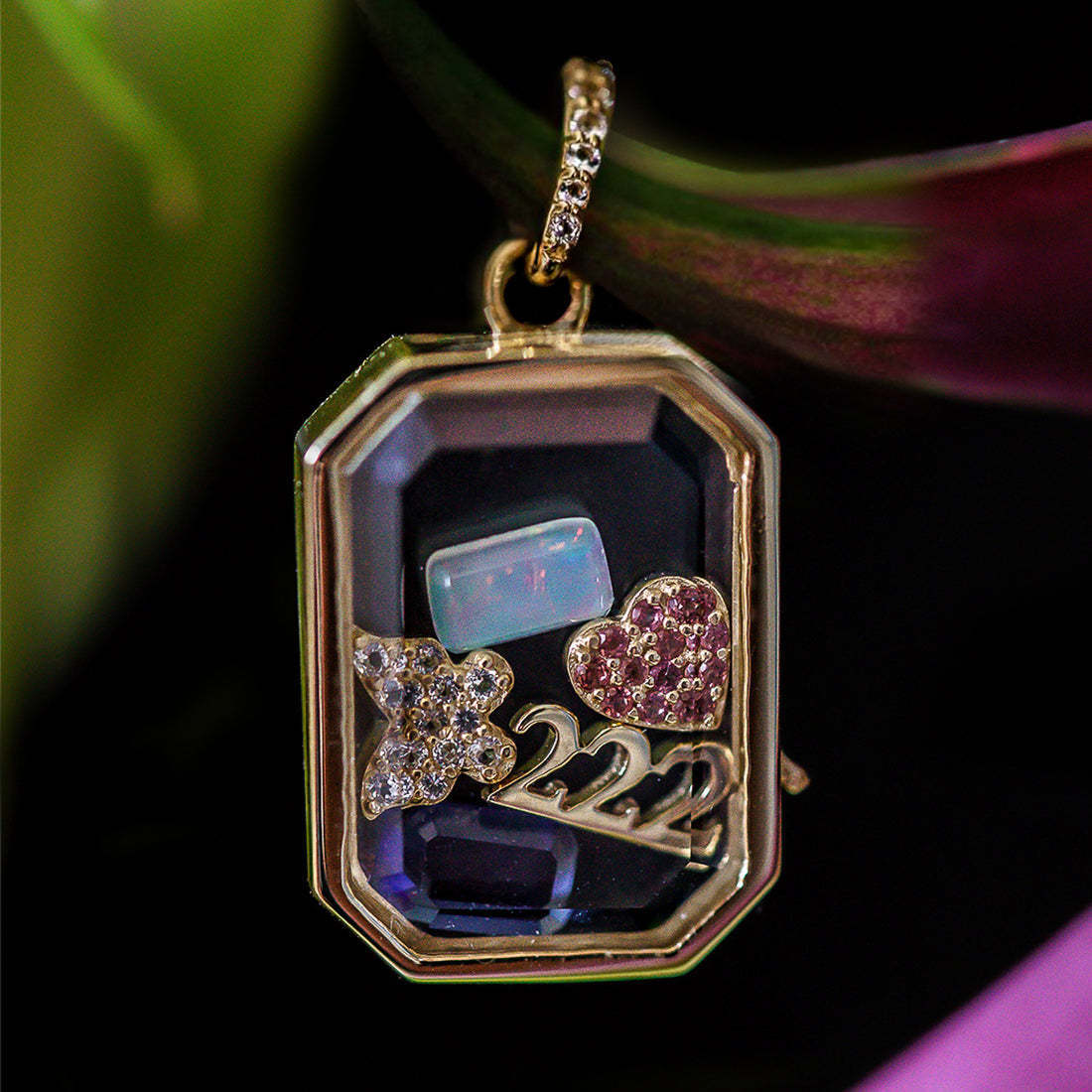 Vintage Luxury 18K Gold Plated Brass Geometric Floral Locket Pendant Charm Bar with Cable Chain
