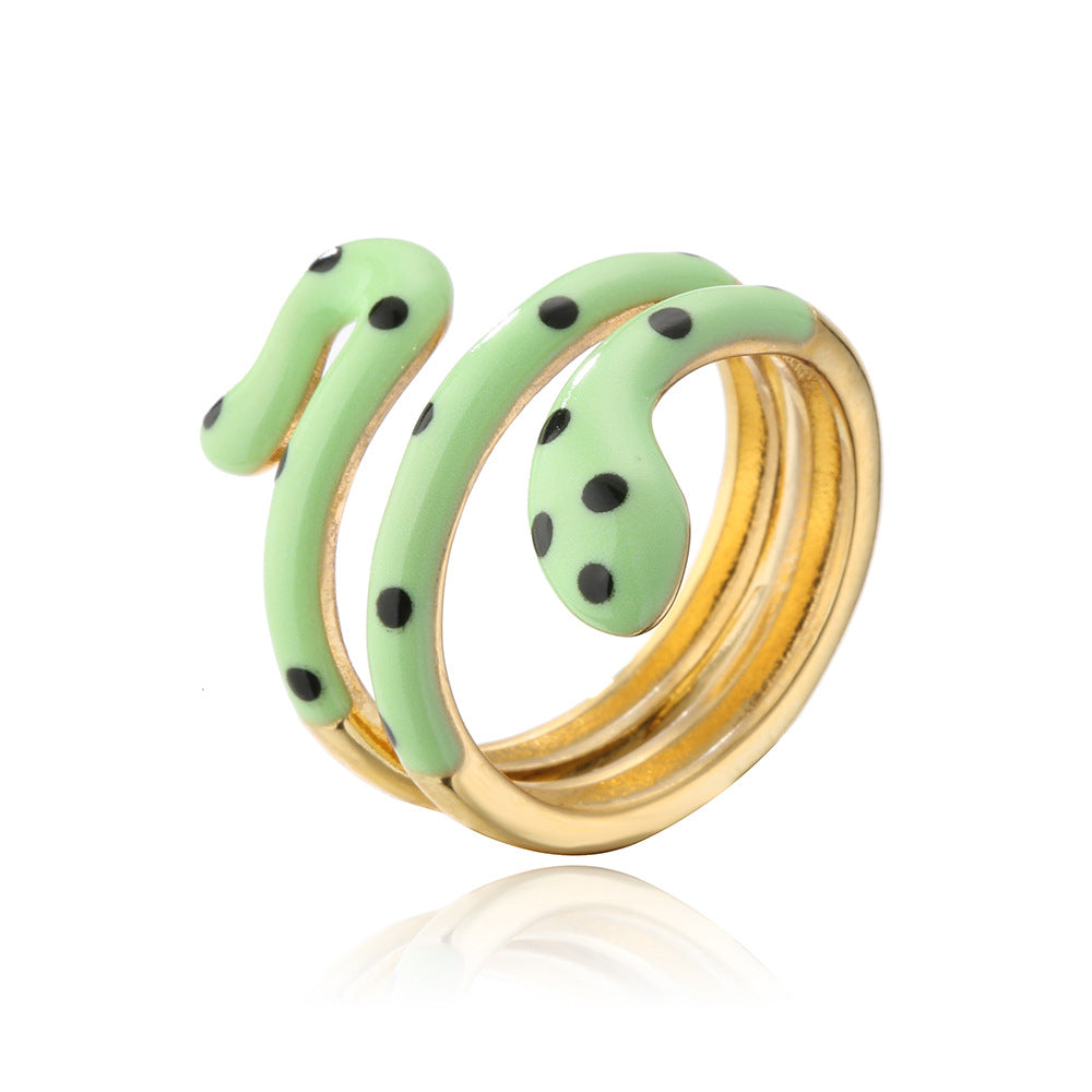 Anello geometrico da donna a forma di serpente, minimalista, in rame placcato oro 18K con smalto colorato