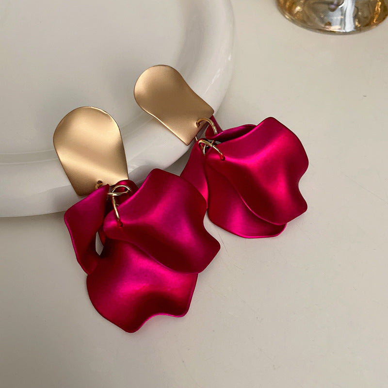 Elegant Geometric Dangle Stud Earrings for Women with Red Tassels, Alloy Base and Gold Plated Finish