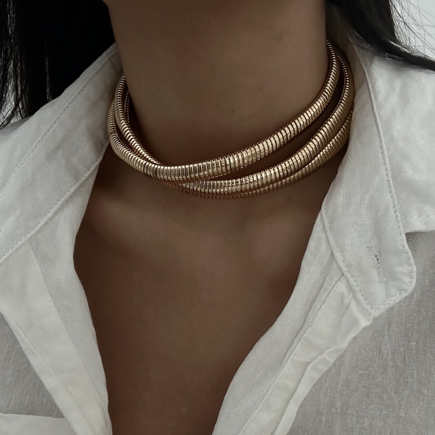 Minimalist Geometric Alloy Stainless Steel Snake Chain Choker Necklace for Women