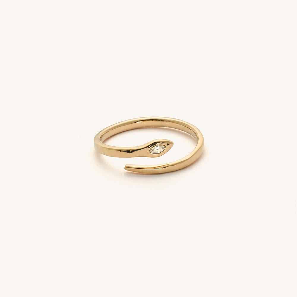Anello da donna minimalista di lusso a forma di serpente in acciaio inossidabile con intarsio di zirconi e finitura placcata in oro