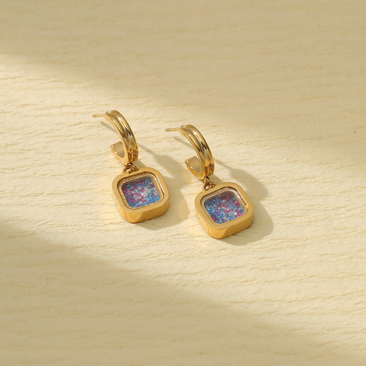 Minimalist Geometric Square Stainless Steel Earrings for Women with Rhinestone Inlay and Plated Finish