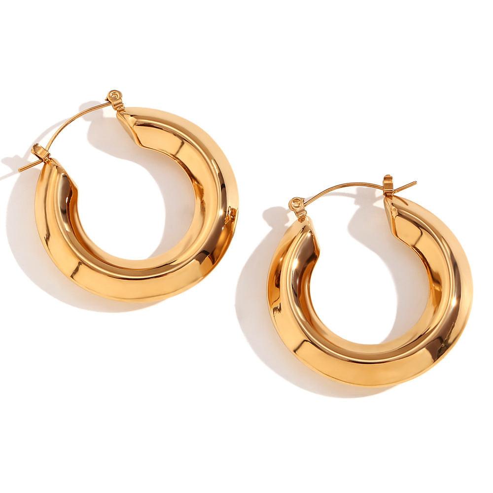 Minimalist Geometric Stainless Steel Hypoallergenic Hoop Earrings with 18K Gold Plating for Women