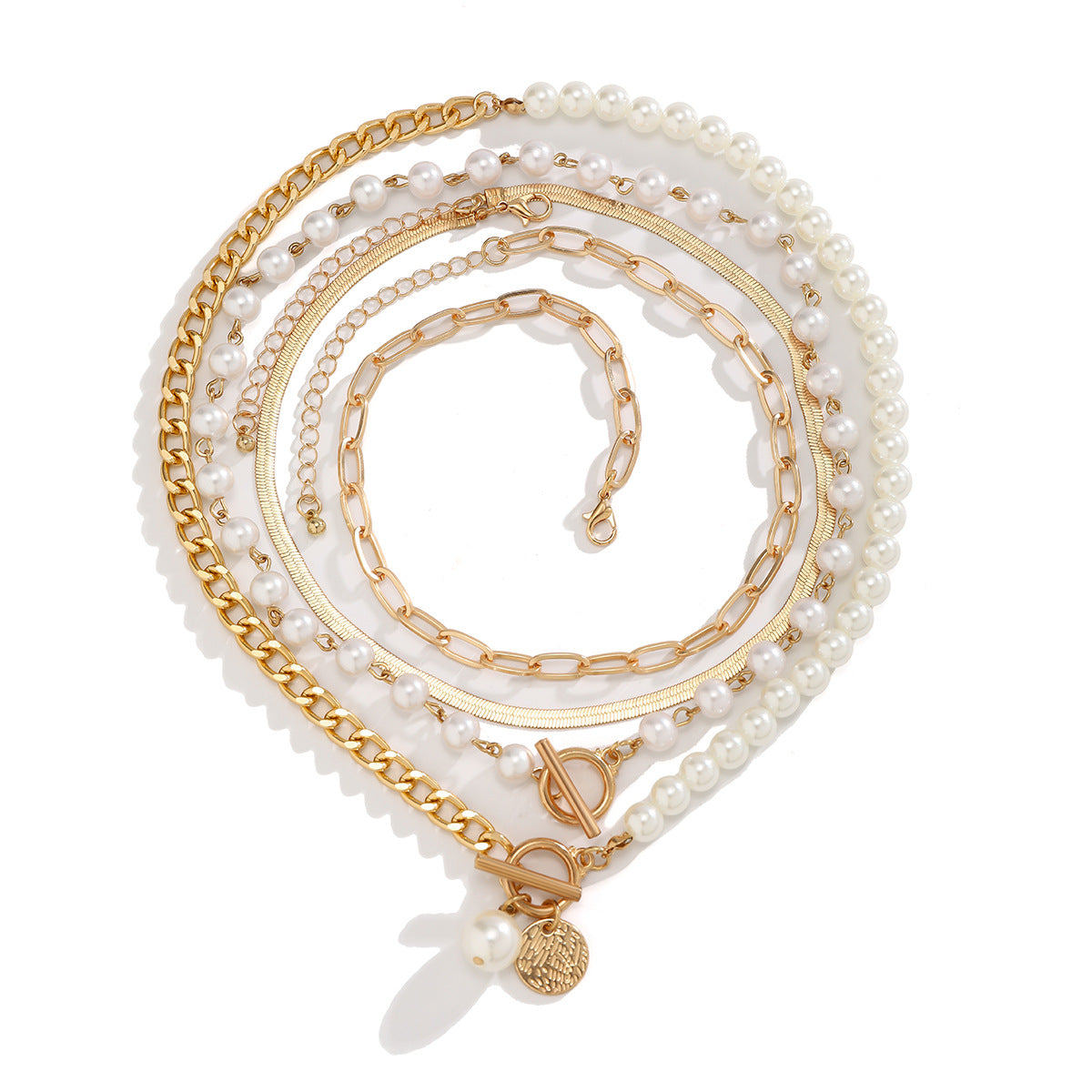 Edgy Minimalist Geometric Pendant Necklace with Imitation Pearl Drop and Electroplated Alloy Cross Chain