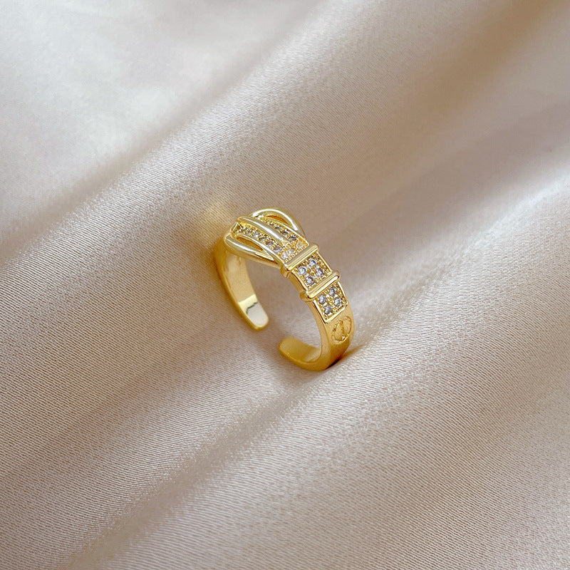 Cartoon Style Crown-Shaped Gold-Plated Brass Adjustable Ring for Women