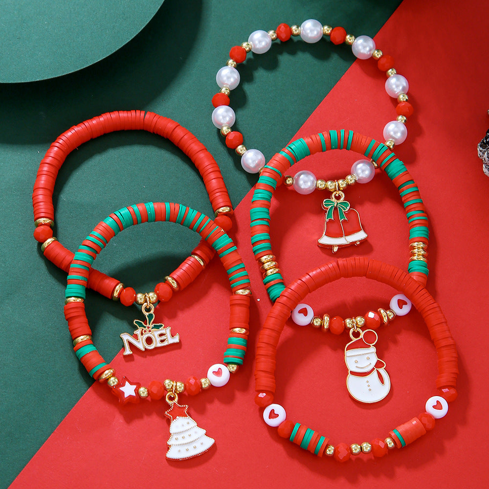 Christmas Snowman and Santa Animal Shape Plated Alloy Bracelet Set for Unisex