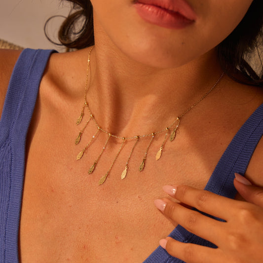 Minimalist Geometric Stainless Steel Clavicle Necklace with Tassel Detail, 18K Gold Plated, Lightweight Luxury Pendant Chain for Women