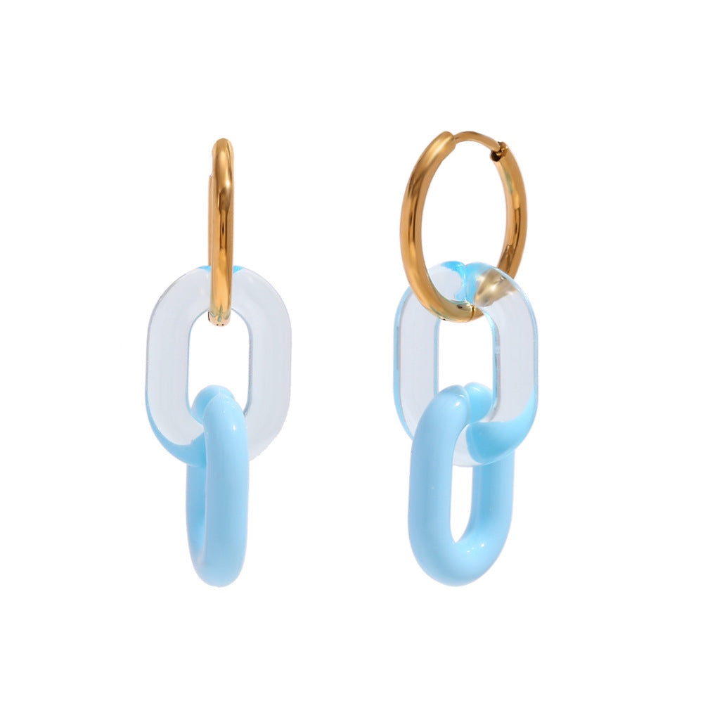 Pendientes de acero inoxidable geométricos de moda con baño de oro de 18 quilates y diseño de aro acrílico brillante para mujer