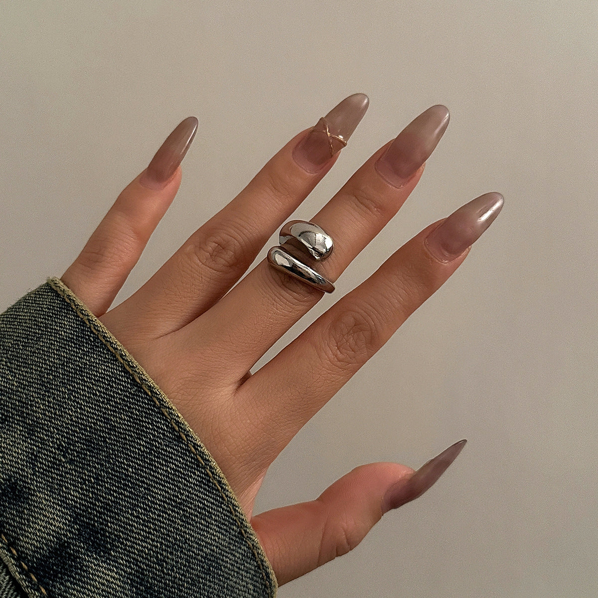 Geometric Plated Zinc Alloy Ring Set for Women