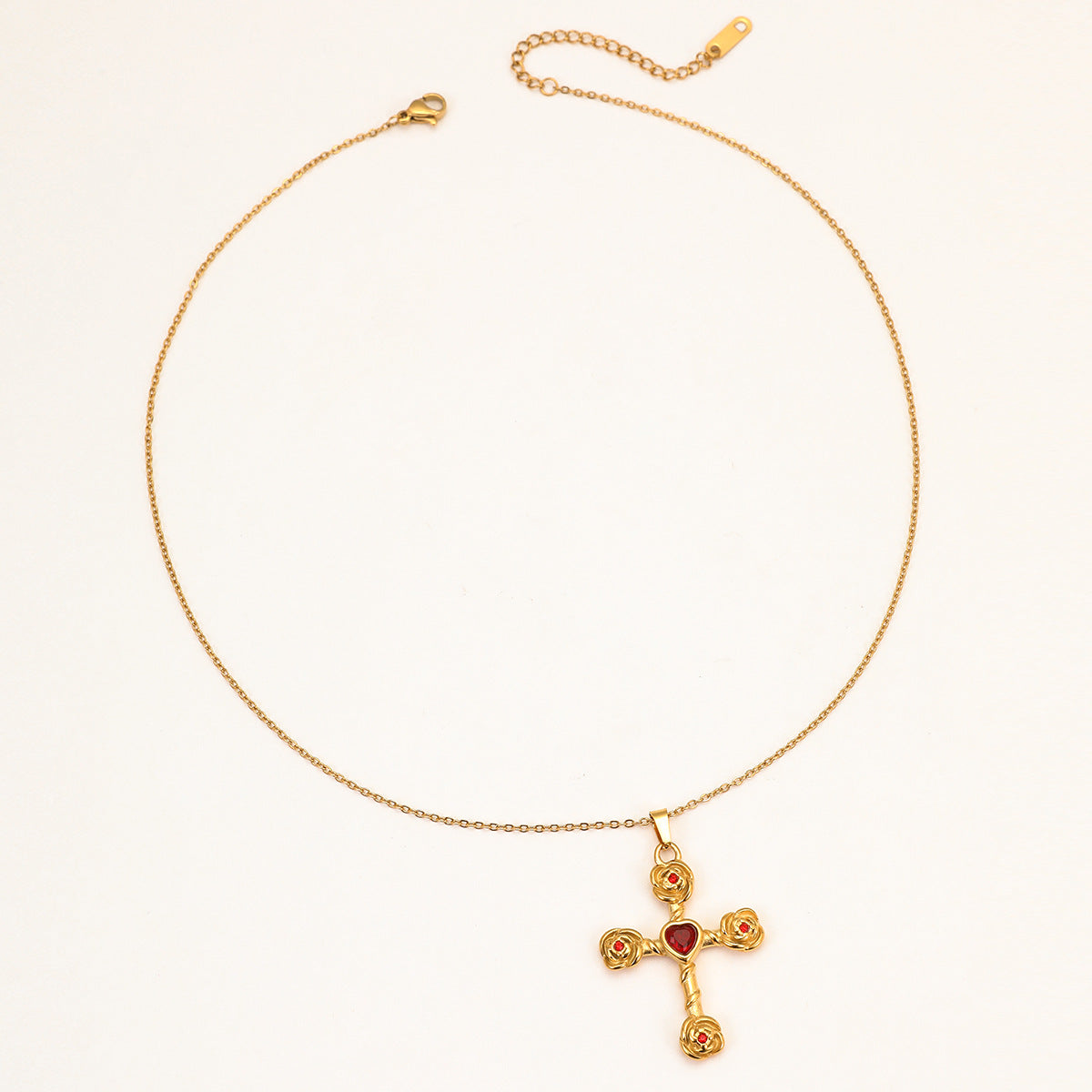 Collar con colgante de cruz de rosa de acero inoxidable chapado en oro de 18 quilates vintage para mujer