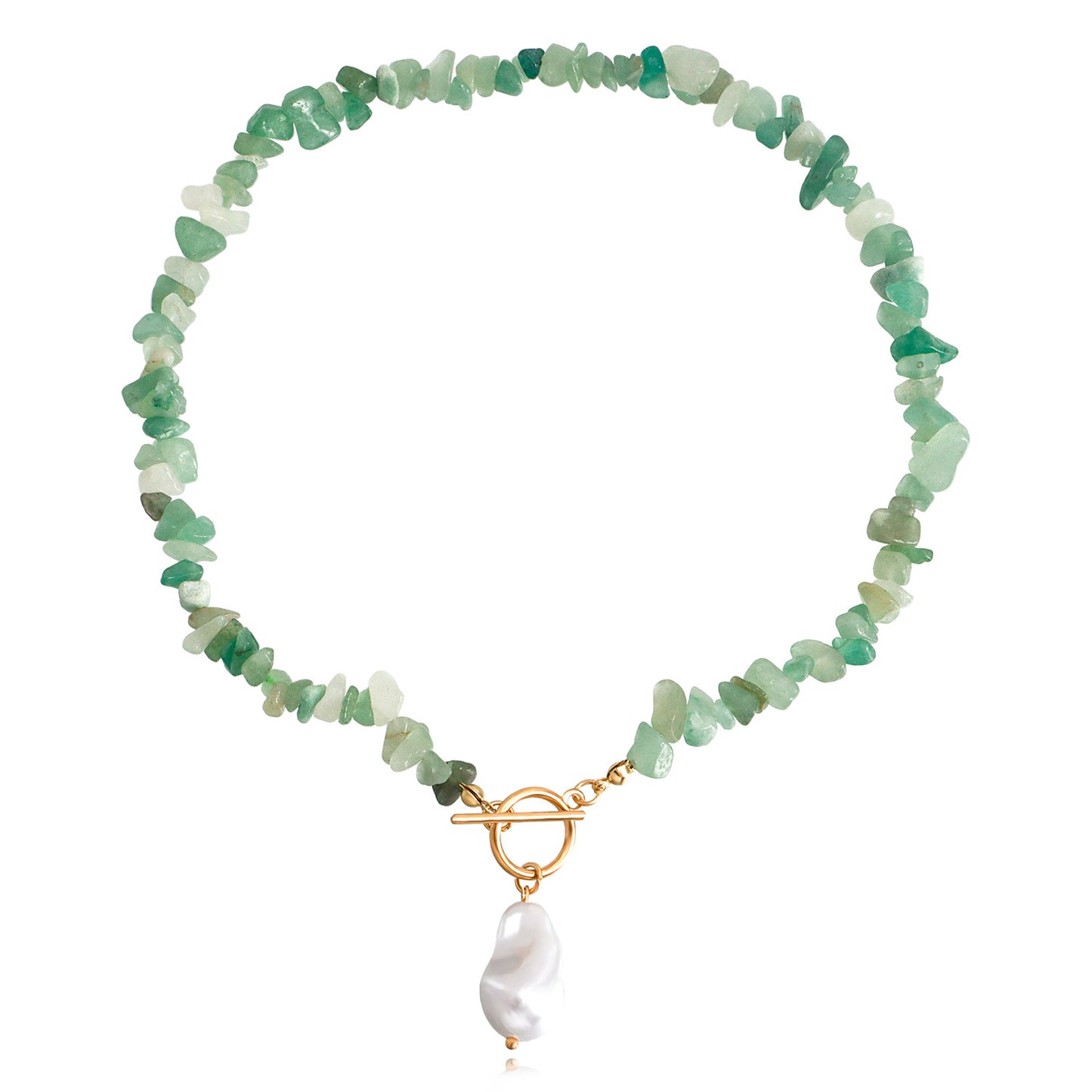 Minimalist Geometric Alloy Necklace with Pearl Accents and Turquoise Green Pendant for Women