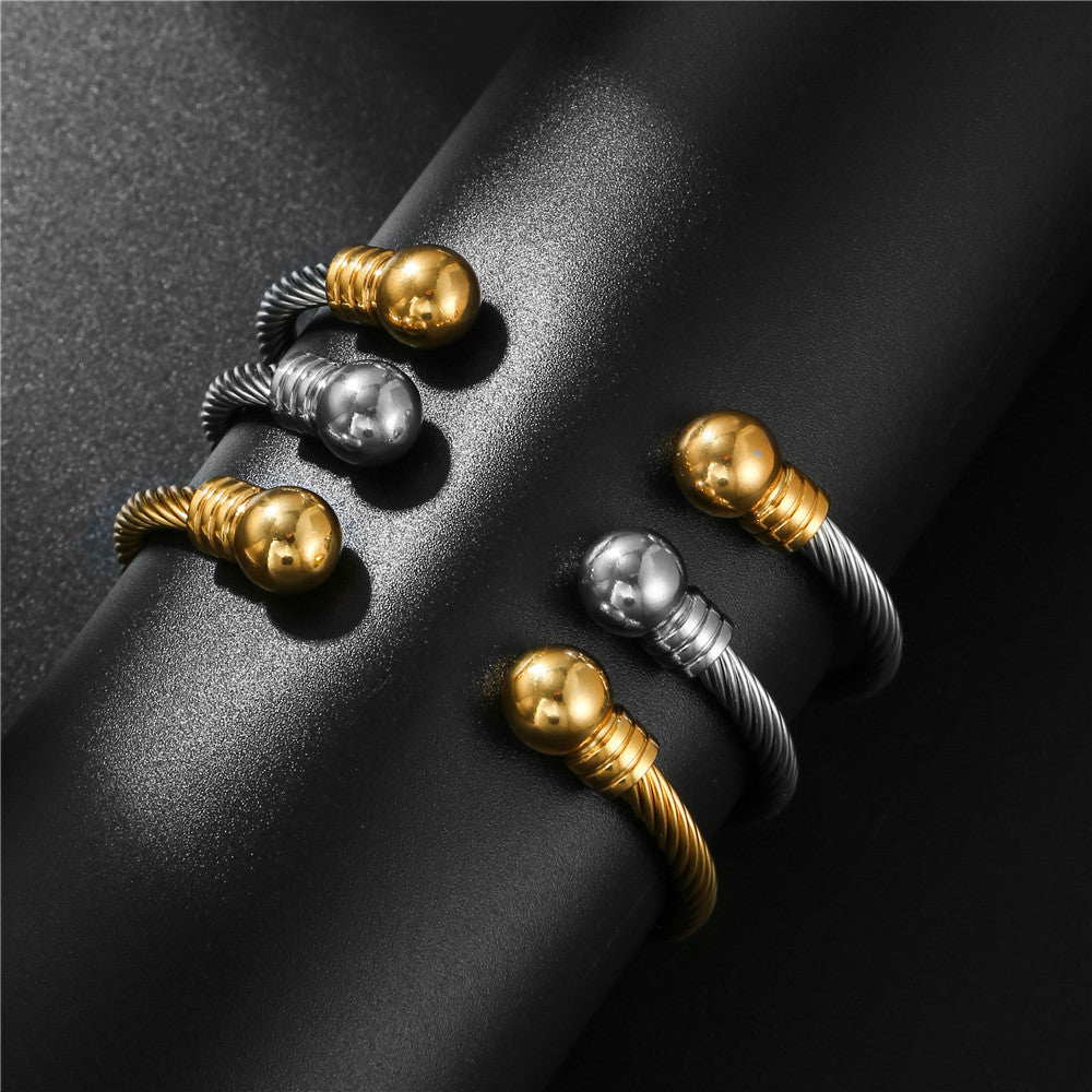 Geometric Round Bead Titanium Steel Stainless Steel Cable Chain Cuff Bracelet Unisex