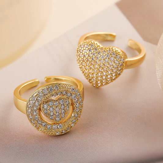 Minimalist Heart-Shaped Copper Ring with Micro-Pave Zirconia for Women