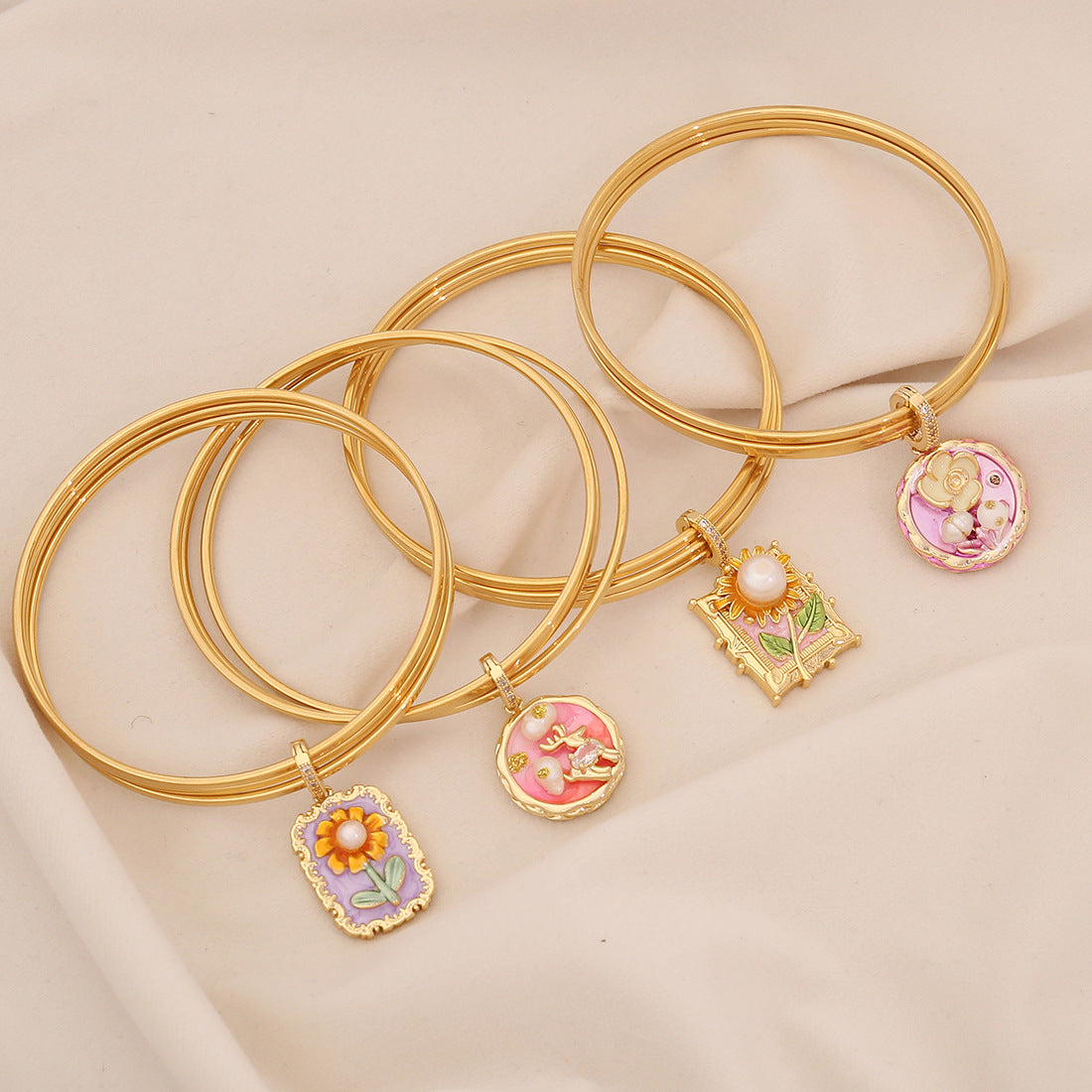 Vintage Floral Drip Oil Stainless Steel Charm Bar Bracelet