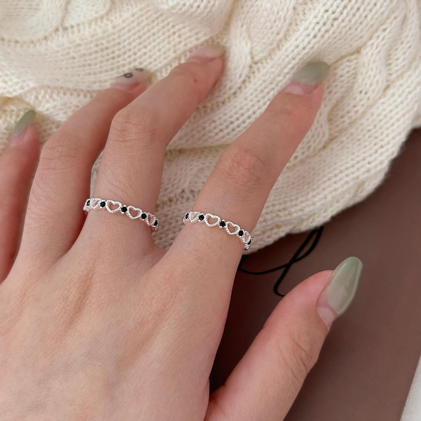 Minimalist 925 Sterling Silver Star Heart Ring Vintage Finish Open Adjustable Women's Jewelry