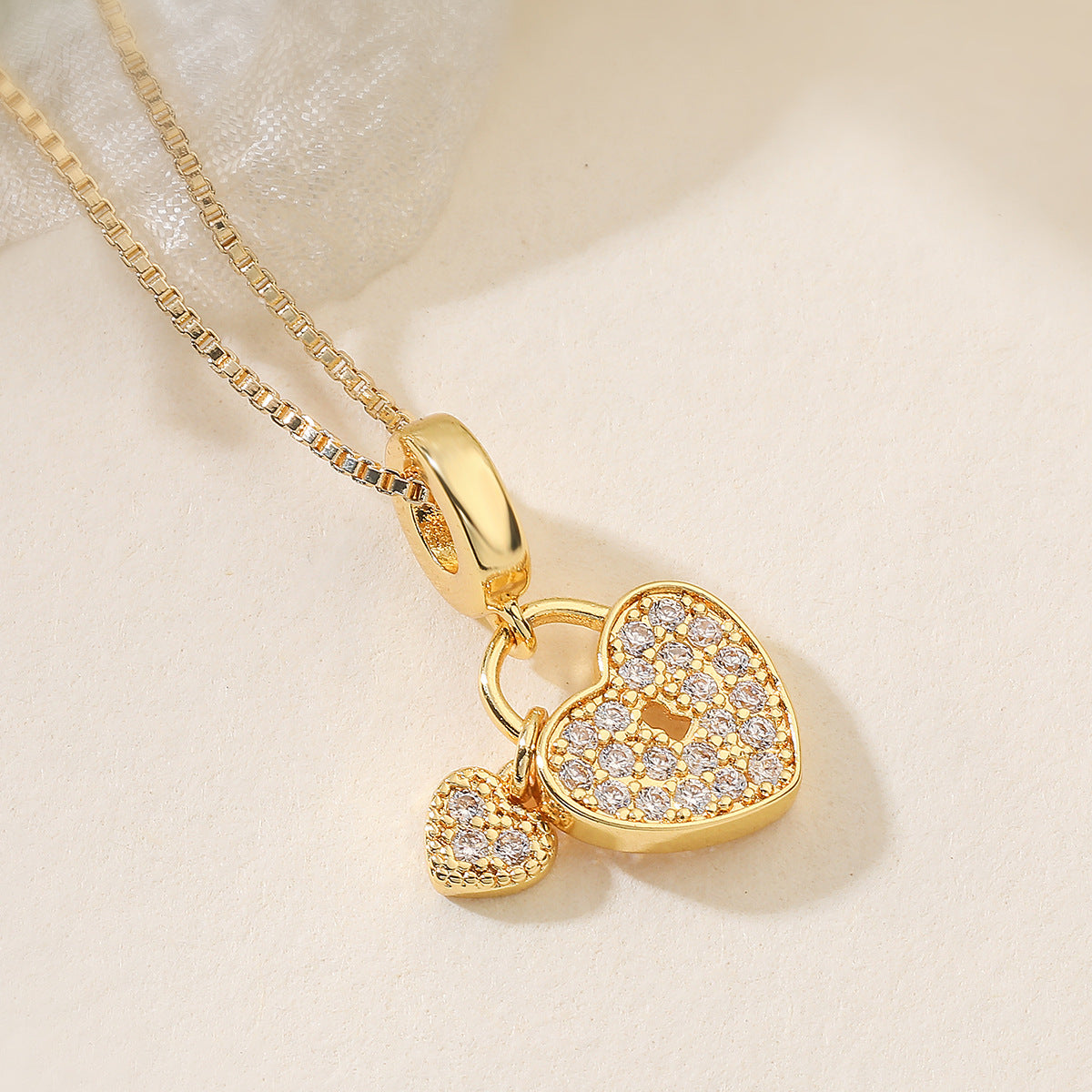 Minimalist Gold Plated Brass Cross and Heart Cubic Zirconia Pendant Necklace for Women