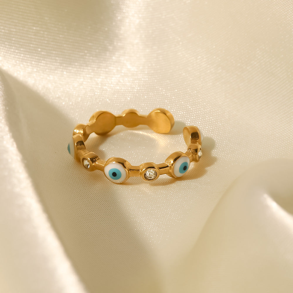 Geometric Eye-Shaped 18K Gold-Plated Stainless Steel Ring for Women with Bold Personality Style