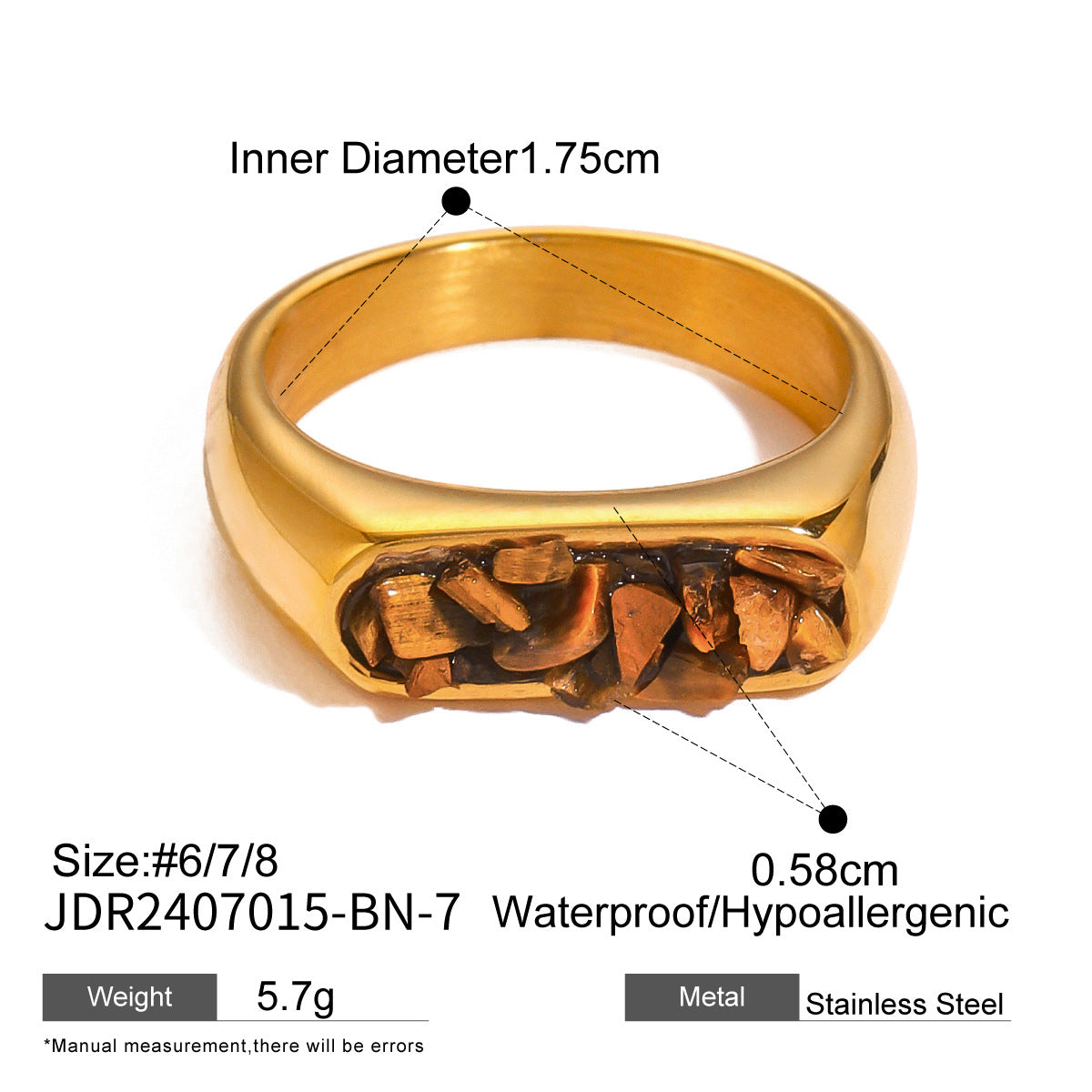 Geometric Stainless Steel Tiger Eye Ring with Plating Finish for Men and Women