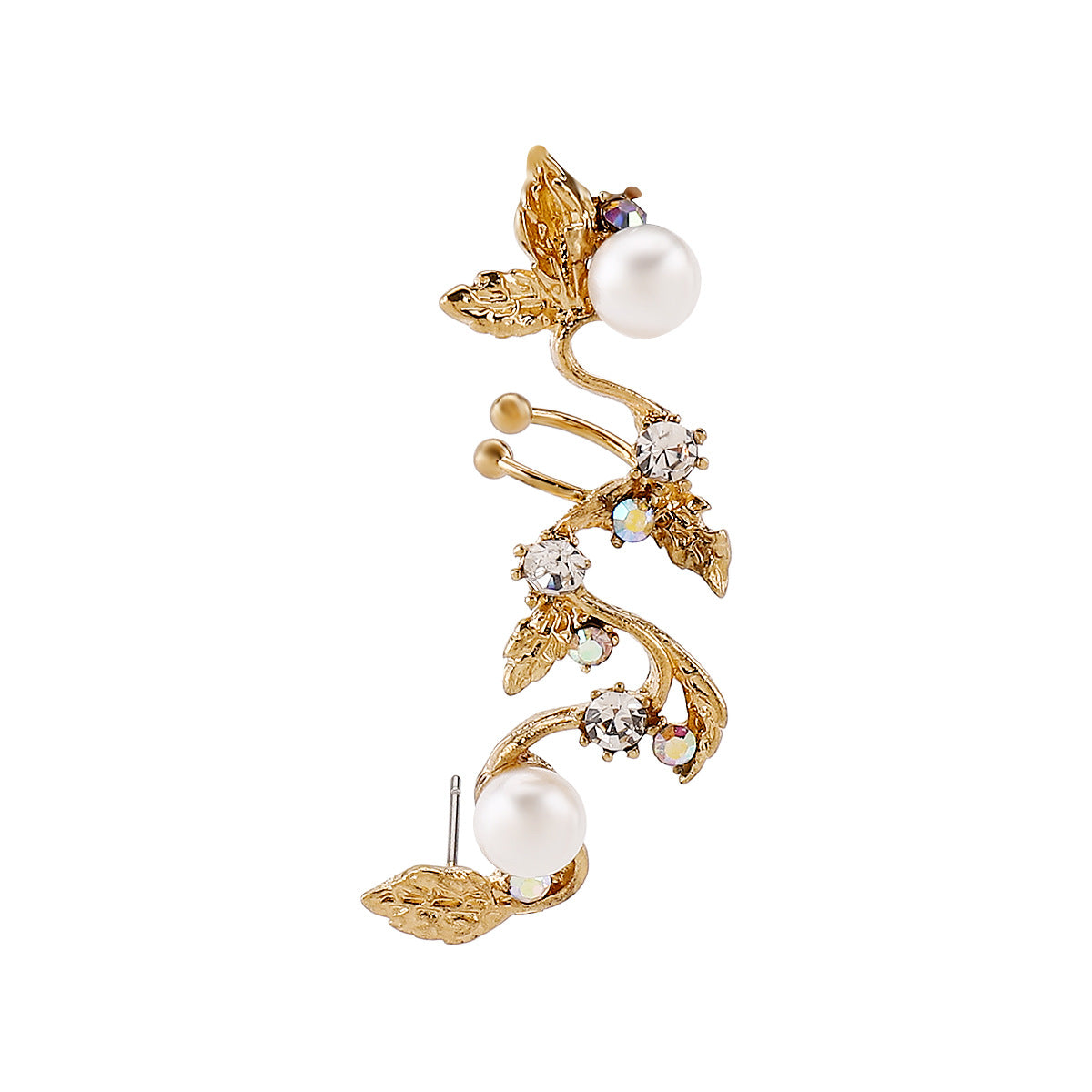 Pendientes Minimalistas Dulces Geométricos de Perlas con Acentos de Pedrería, Aretes de Aleación y Parte Trasera en Forma de U de Clip para Mujer