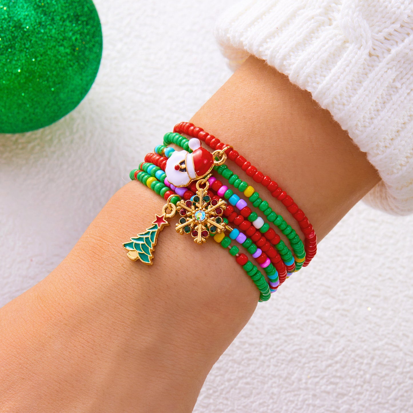 Sweet Christmas-Themed Bracelet Set with Snowman Reindeer Bell and Tree Charms Crystal Handmade Fashion Bracelets for Women
