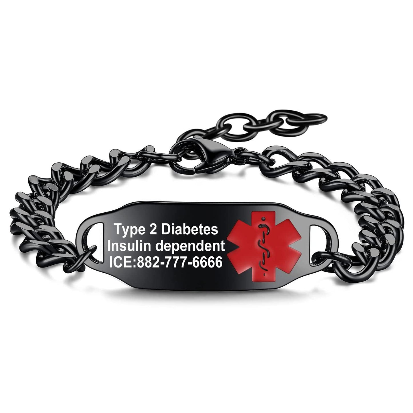 Sweet and Edgy Polished Stainless Steel Medical Alert Bracelet for Women and Men