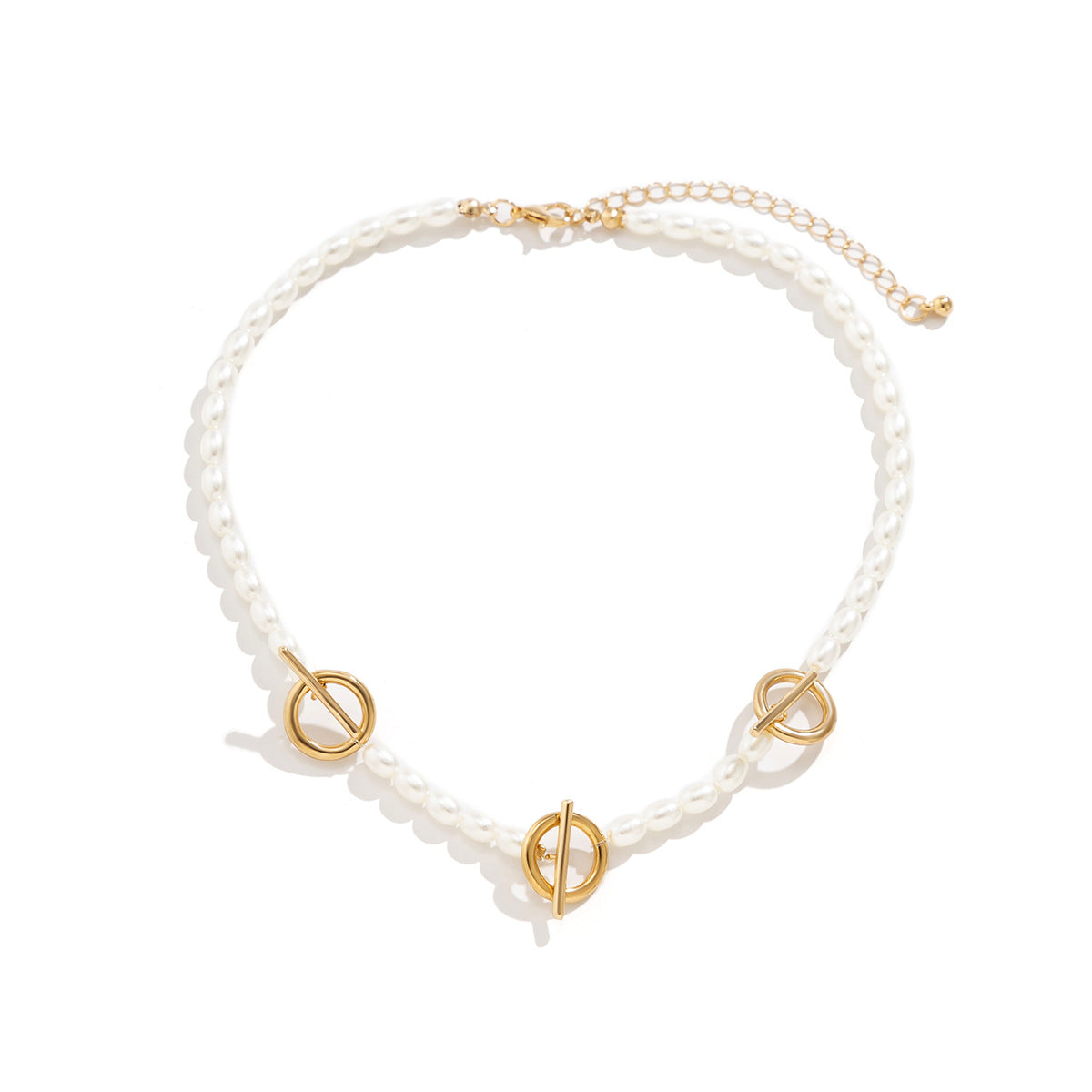 Collana geometrica in lega stile rustico-chic con finitura galvanizzata e dettagli in perle simulate da donna