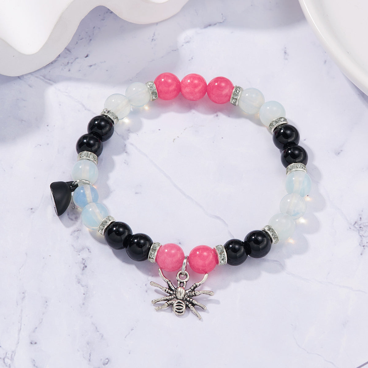 Halloween Spider Heart Geometric Magnetic Elastic Beaded Bracelet for Couples