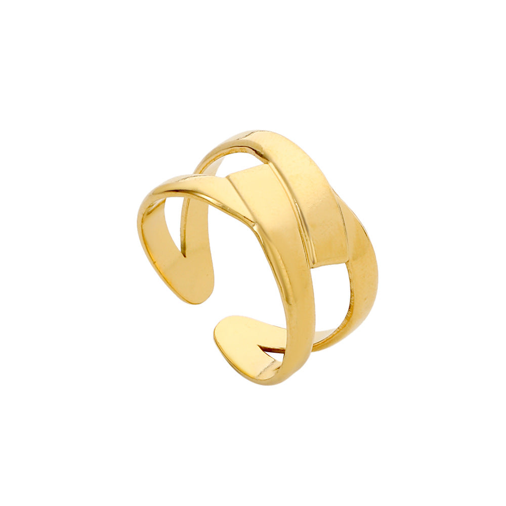 Minimalist Geometric Round Hollow Plated Titanium Steel Open Ring for Unisex