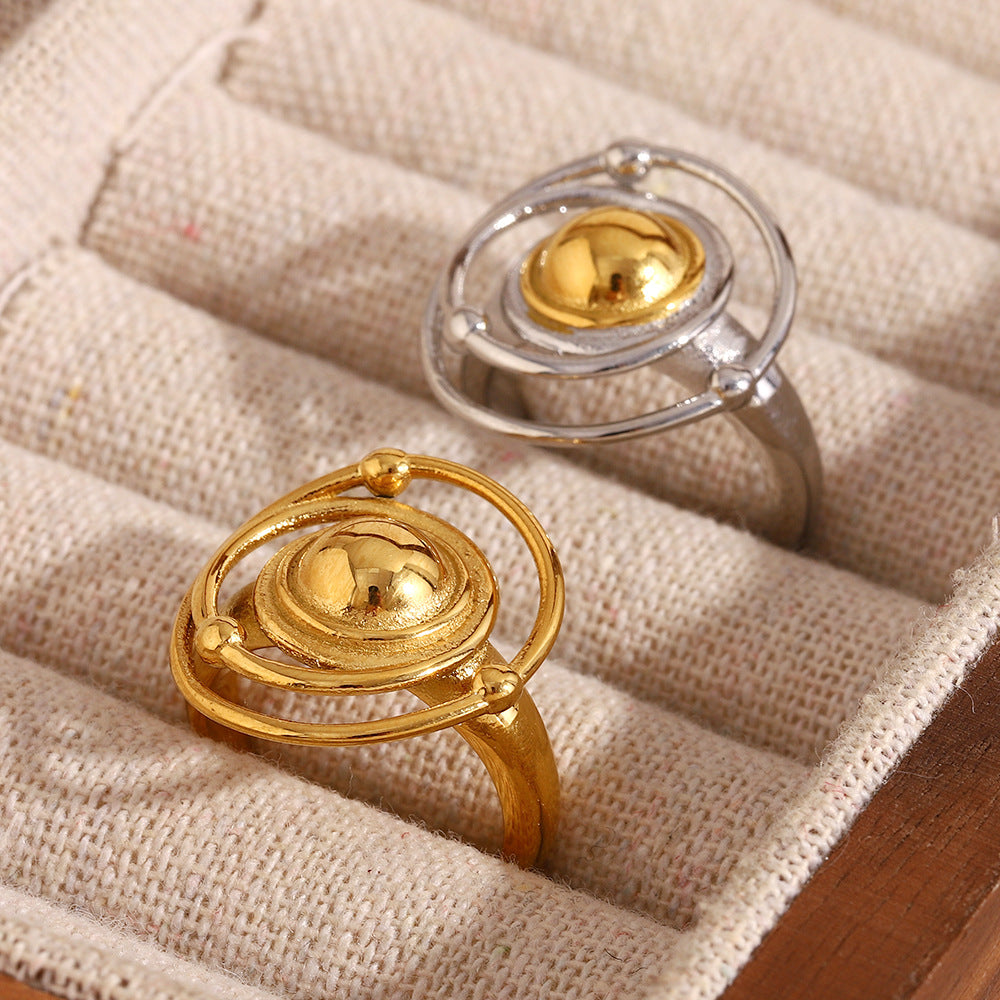Anello da donna in acciaio inossidabile bicolore geometrico alla moda con placcatura in oro 18 carati