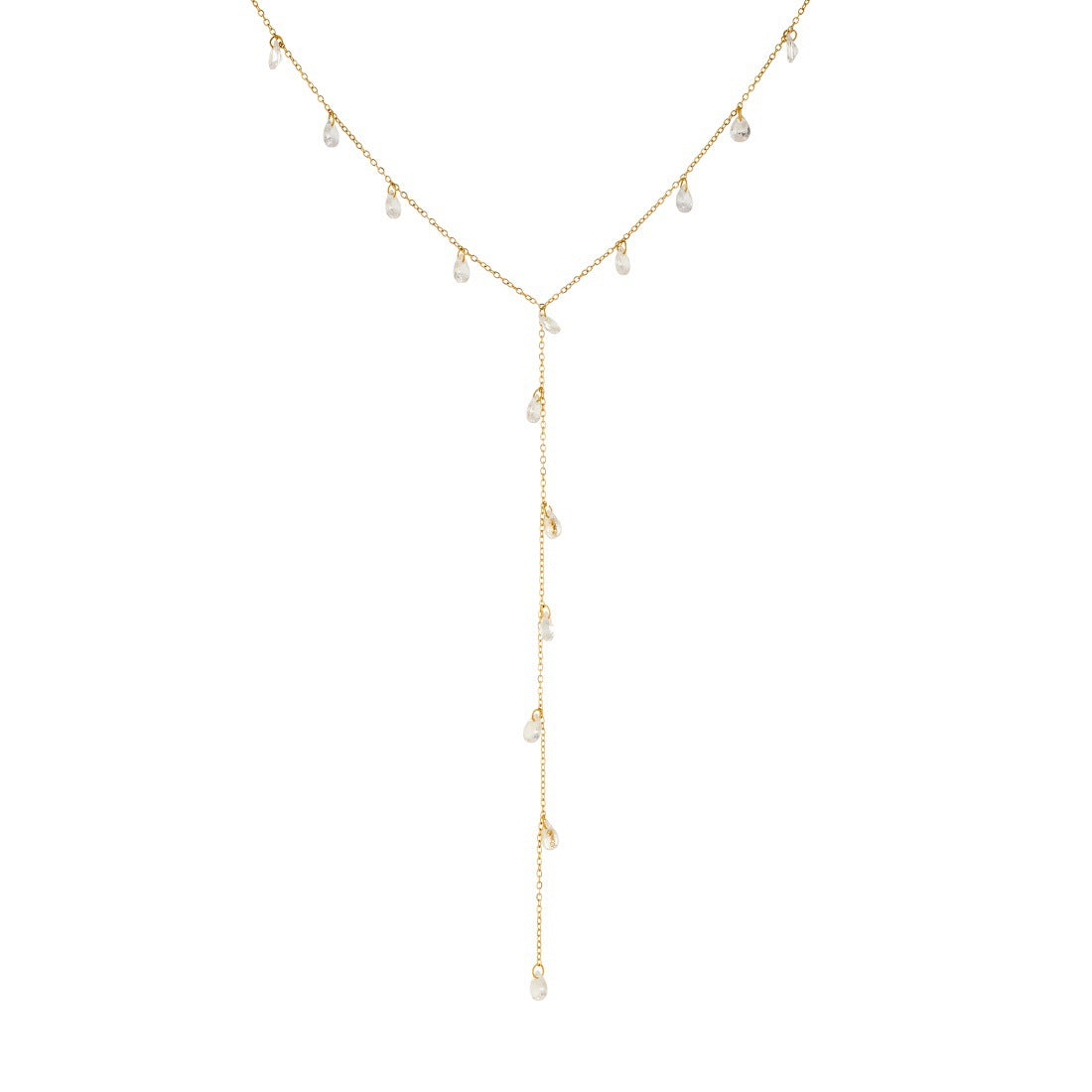 Minimalist Gold Plated Stainless Steel Teardrop Pendant Necklace with Tassel Chain for Women