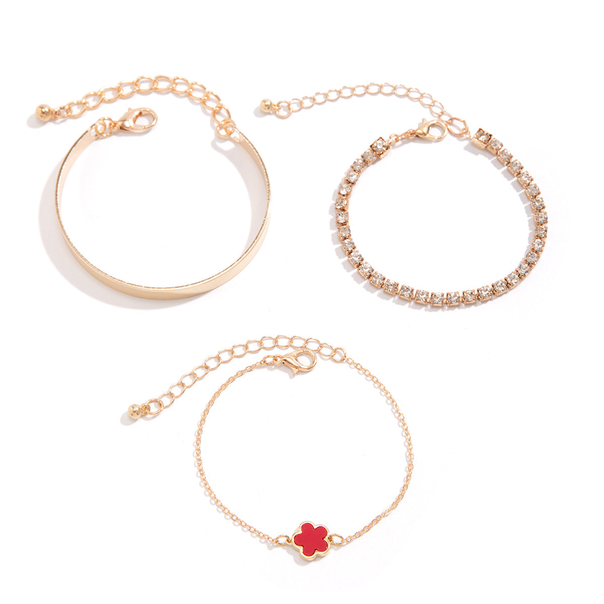 Bracciale vintage a trifoglio con strass da donna con catena in lega dal design geometrico e finitura galvanizzata