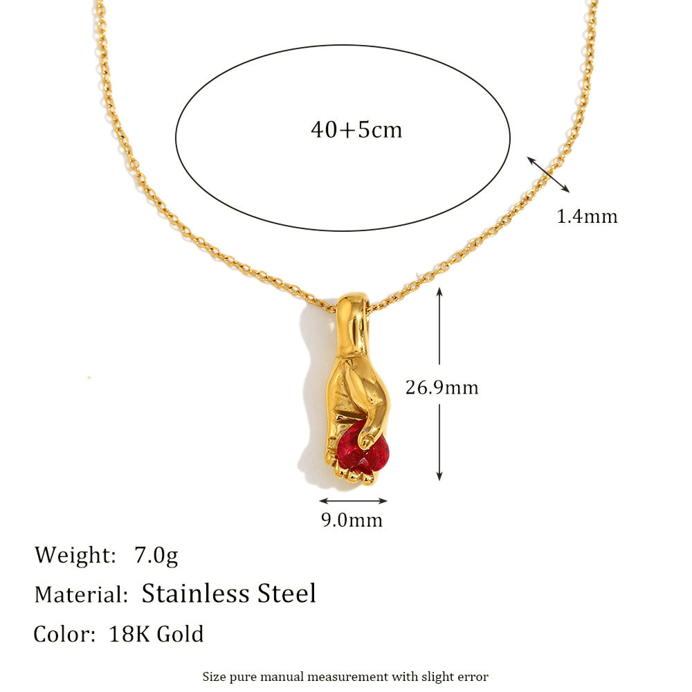 Minimalist Geometric Pendant Necklace in Stainless Steel with 18K Gold Plating and Hand-Held Gemstone Design for Women