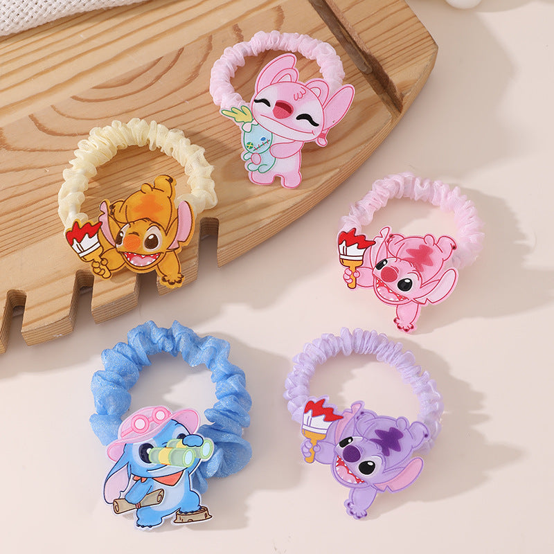 Cartoon Character Acrylic Hair Ring for Kids with Knitted Texture and Pastel Macaron Color Scheme