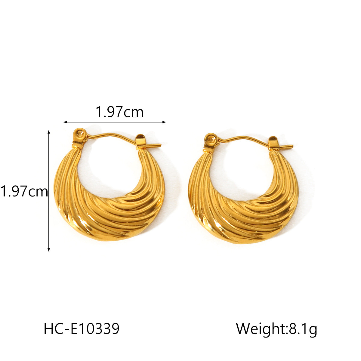 Fashion Geometric Textured U-Shaped 18K Gold Plated Stainless Steel Earrings for Women