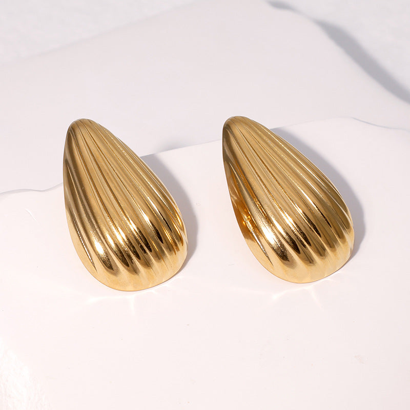Luxury Striped Teardrop Geometric Plated Stainless Steel Earrings for Women