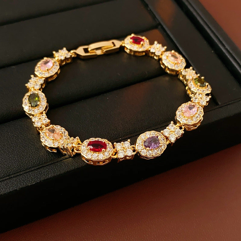 Elegant Heart Floral Brass Plated Inlaid Cubic Zirconia Bracelet for Women