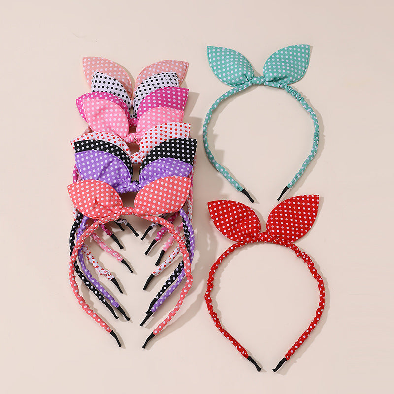 Graziosa fascia per capelli con fiocco e motivo a pois per bambini, con orecchie di Minnie Mouse, accessorio per capelli fatto a mano in tessuto