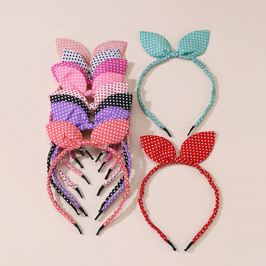 Cute Bowknot Hairband with Polka Dot Pattern for Kids Cartoon Minnie Mouse Ears Headband Handmade Fabric Hair Accessory