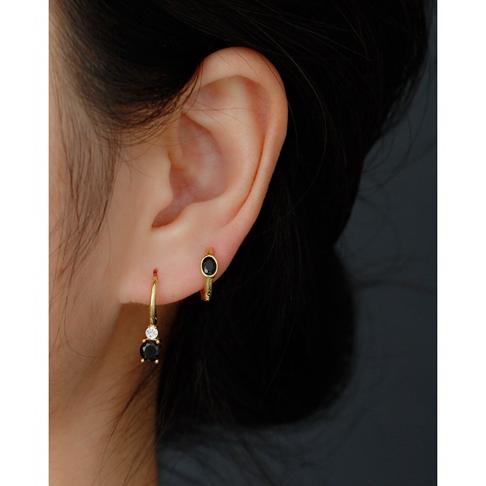 Minimalist 925 Sterling Silver Geometric Square Cubic Zirconia Inlay Hoop Earrings for Women