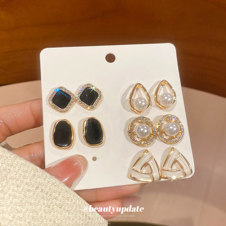 Pendientes de tuerca de perlas con forma de gota de agua, estilo retro francés, sumergidos en esmalte, para mujer, con postes de acero inoxidable
